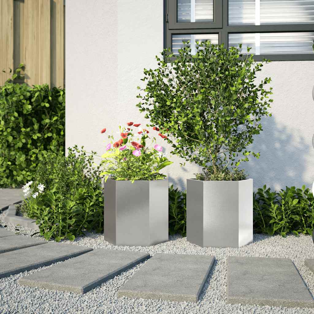 Plantadores Vidaxl 2 St Hexagon 46x40x45 cm de acero inoxidable