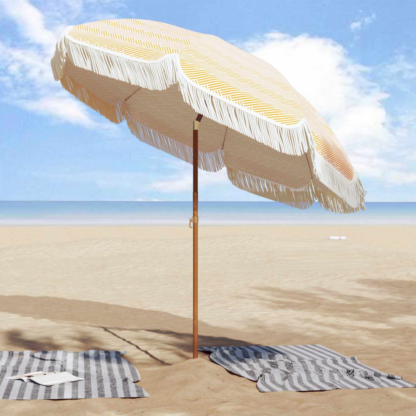 Vidaxl strandparasol geel en wit 205 x 205 x 210 cm polyester en staal