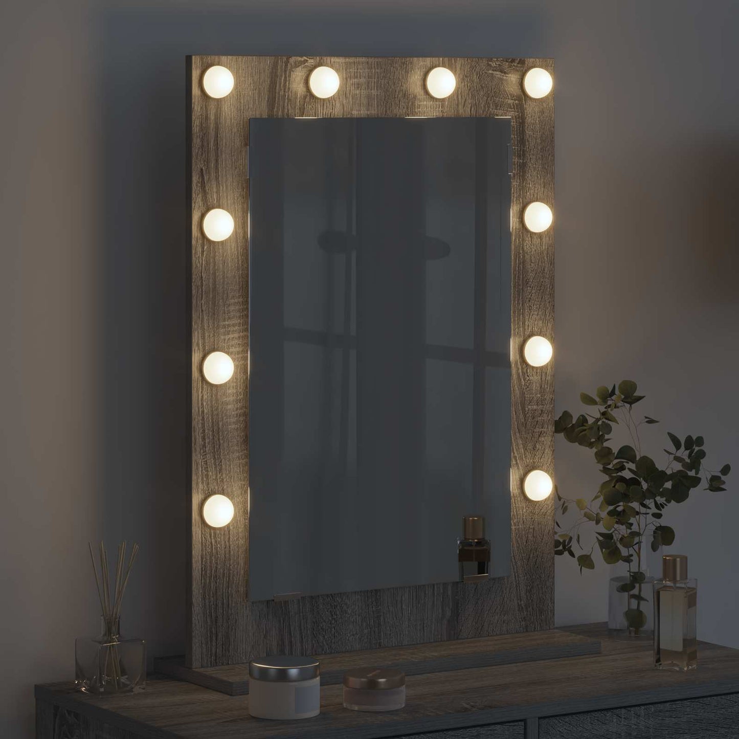 Vidaxl espejo de maquillaje rectangular gris sonoma 70 x 50 x 18 cm