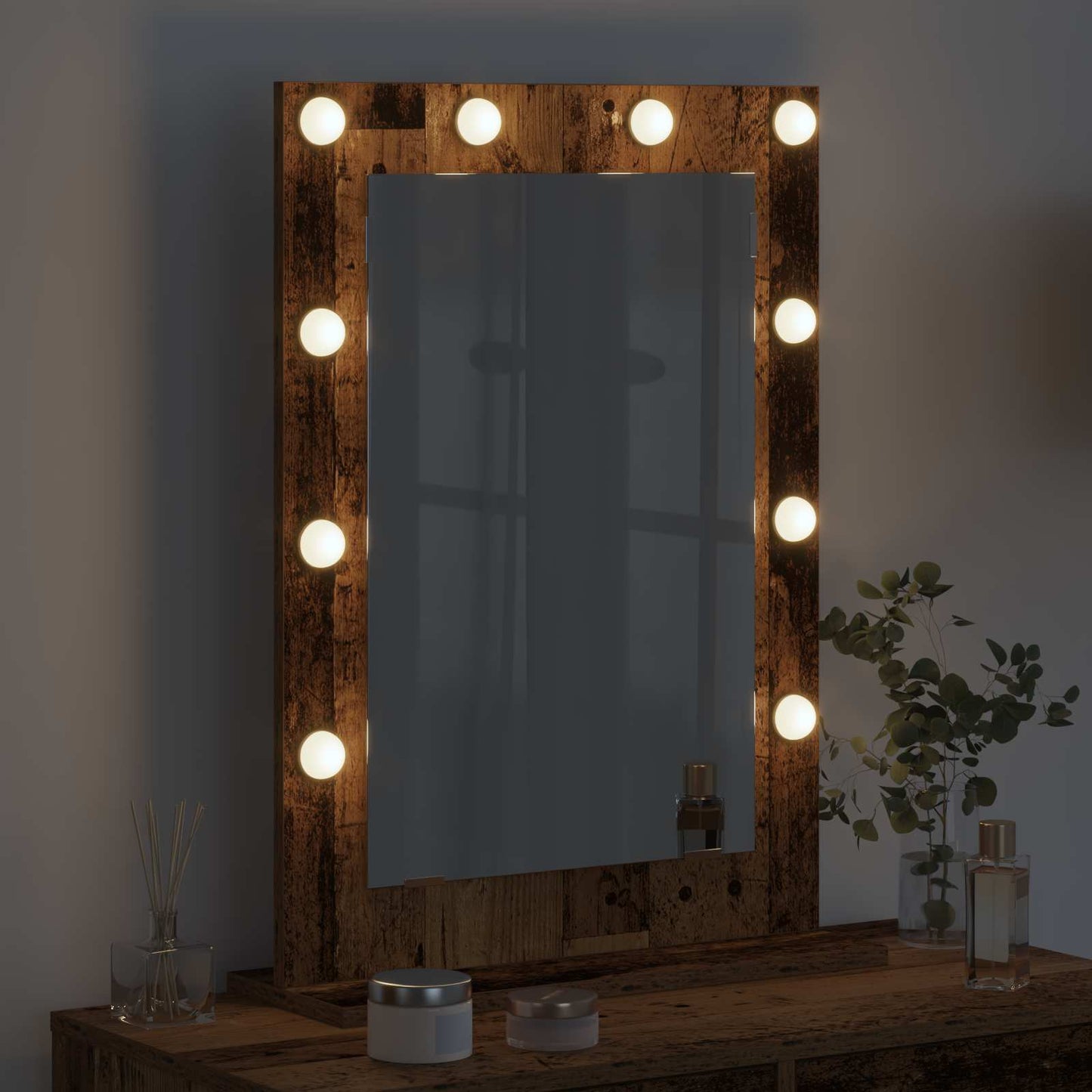 Vidaxx espejo de maquillaje rectangular con espejo madera vieja 70 x 50 x 18 cm