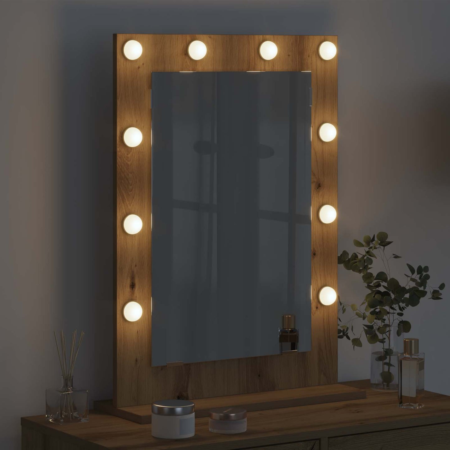Vidaxx espejo de maquillaje rectangular roble artesanal 70 x 50 x 18 cm