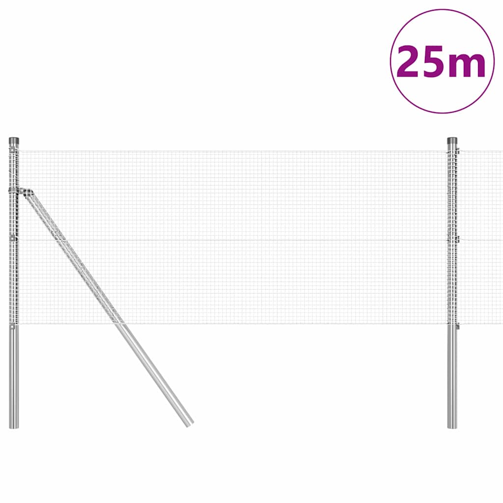 Vidaxl afrasteringspaal zilver 25 x 0,6 m (12 x 12 mm gaas) staal