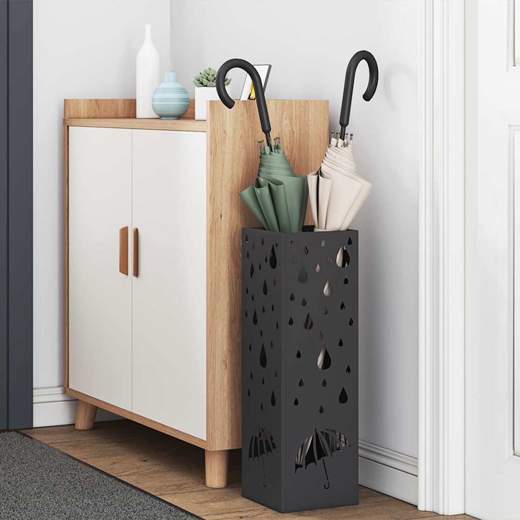 Vidaxl paraplu standaard met opslag zwart 15,5 x 15,5 x 49 cm metaal