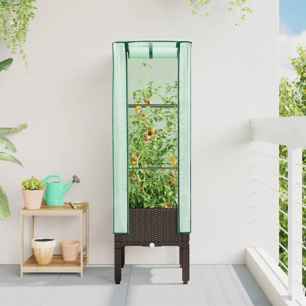Vidaxl fioriera allevata con kashoes 40x40x140 cm rattanlook