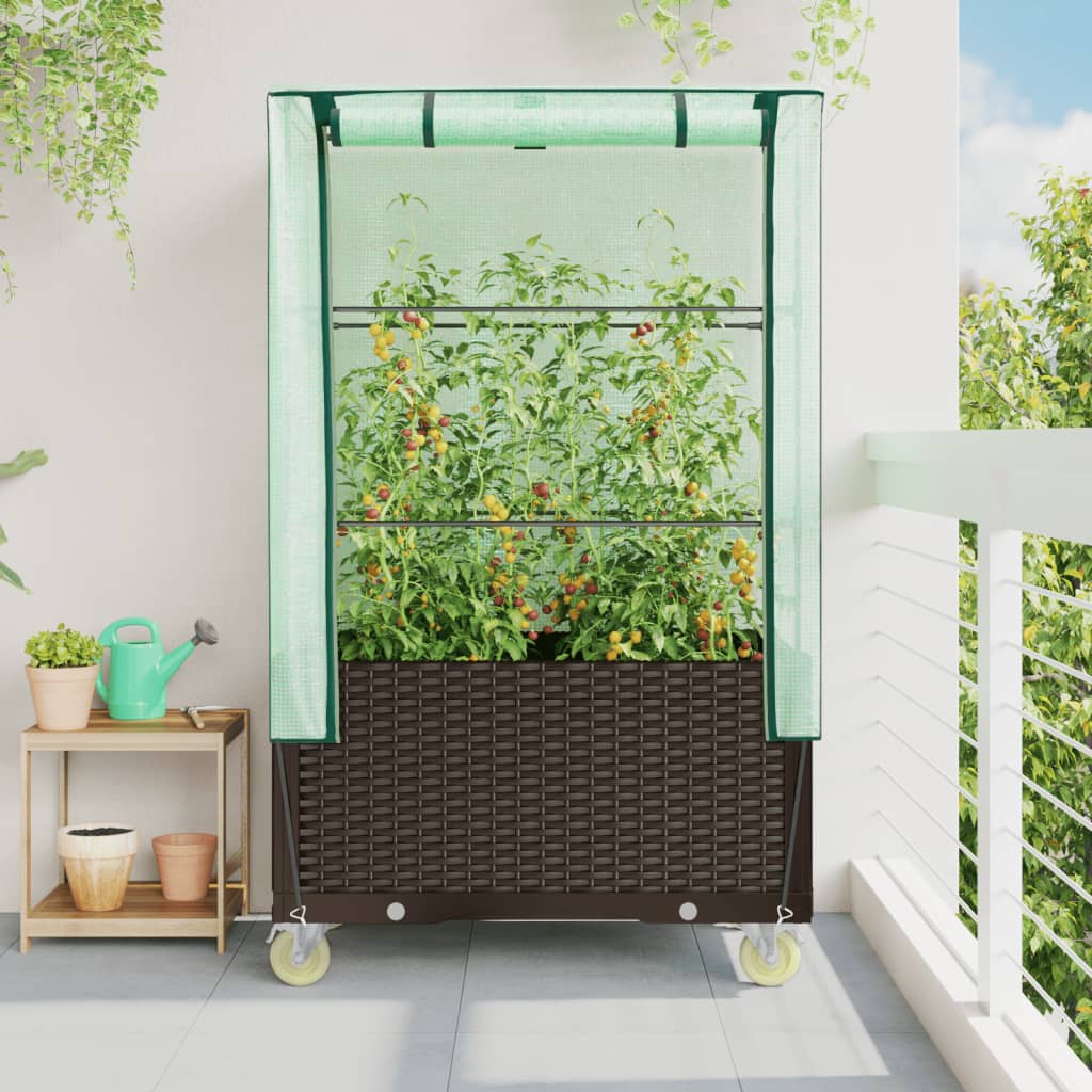 Vidaxl fioriera sollevata con copertina e ruote 80x50x182 cm rattanlook