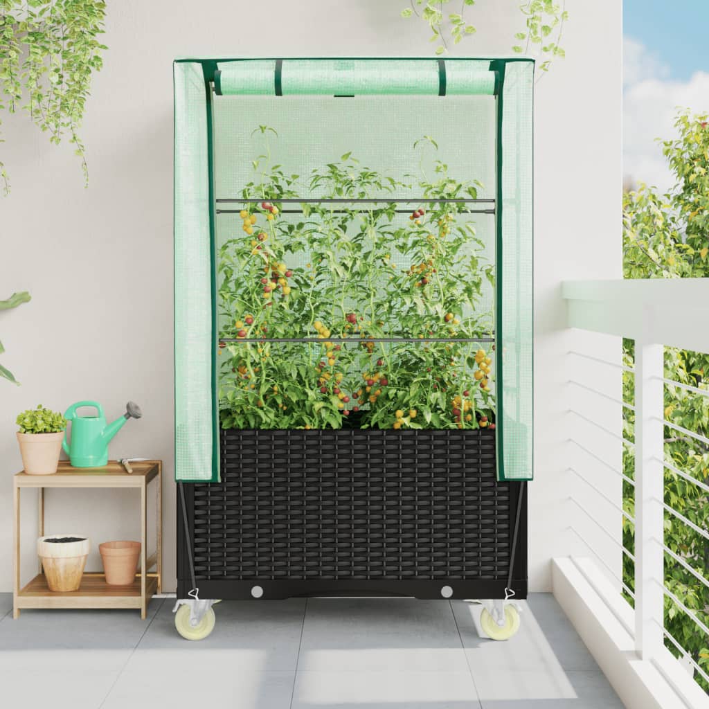 Plantador Vidaxl elevado con cubierta y ruedas 80x50x182 cm Rattanlook