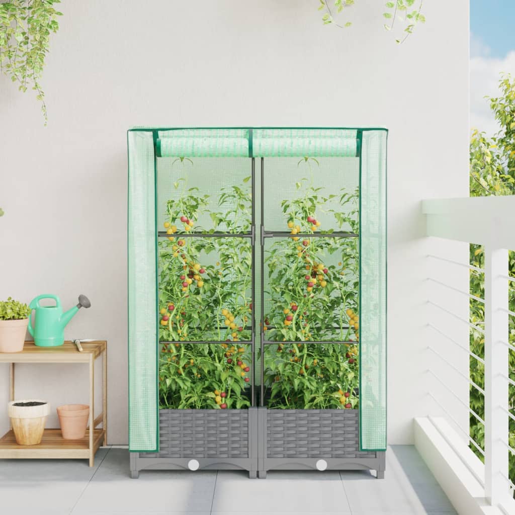 Vidaxl fioriera allevata con kashoes 80x40x123 cm rattanlook
