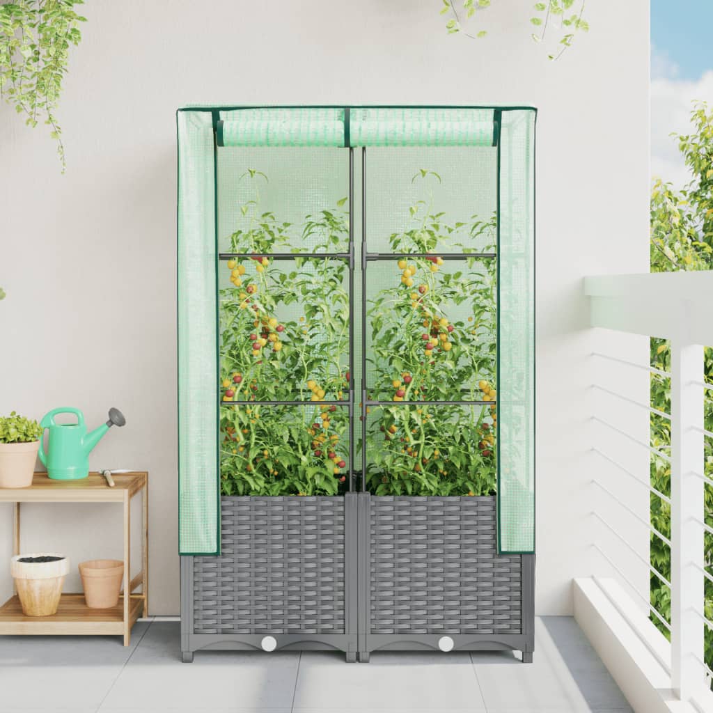 Vidaxl fioriera allevata con kashoes 80x40x138 cm rattanlook