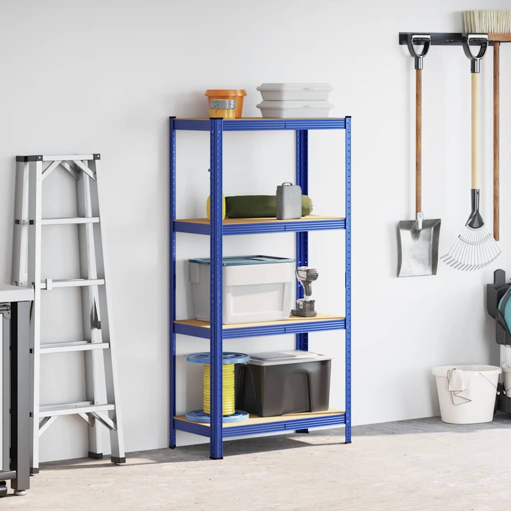 Vidaxl Storage Rack Acero de 4 capas y azul de madera procesada