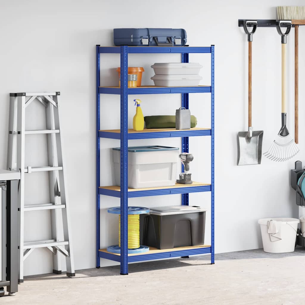 Vidaxl Storage Rack de acero de 5 capas de madera procesada azul