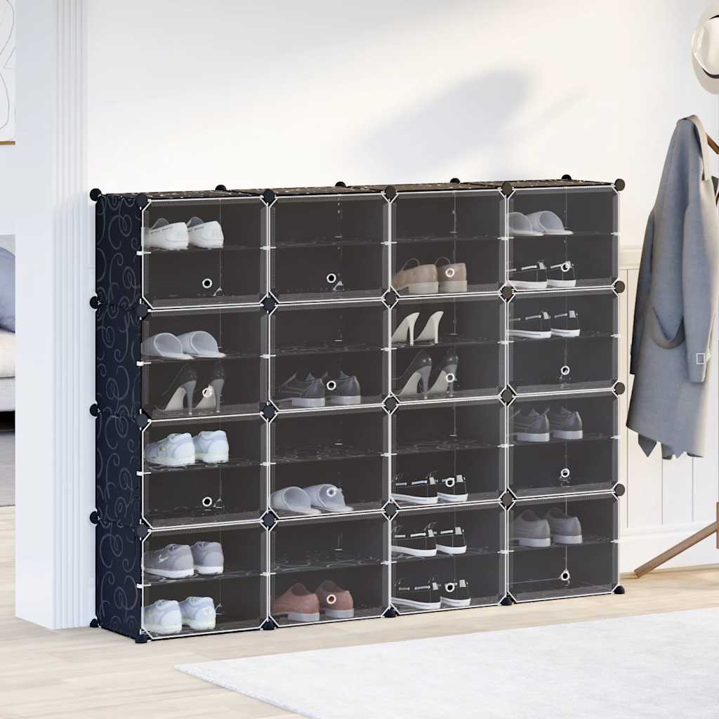 Vidaxl Storage mobili con 16 scomparti e porte in polipropene nero