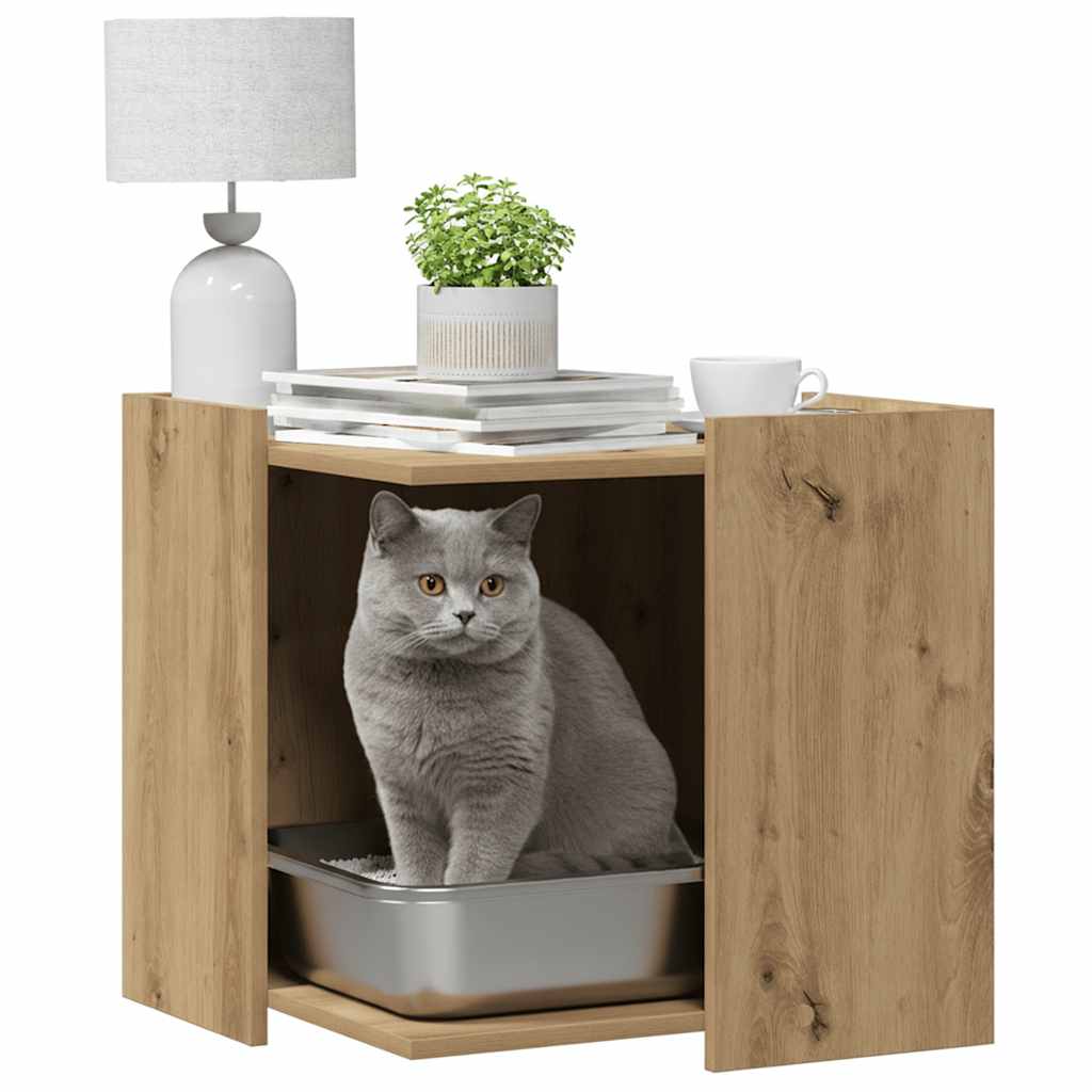 Mueble sanitario para gatos Vidaxxl 53x53x51 cm de madera elaborada artesanalmente color roble