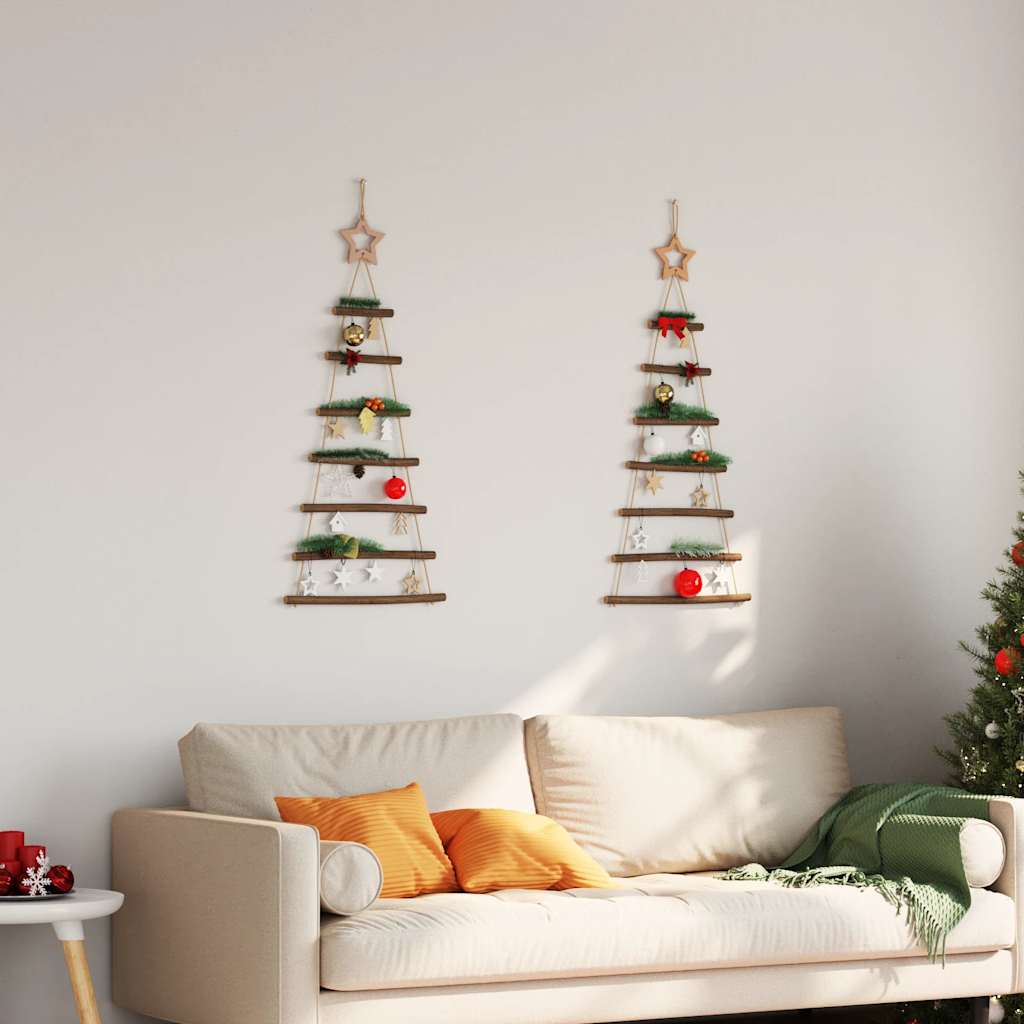 Vidaxl hangende kerstbomen met topsterren 2 st 42x90 cm natuurlijke tak