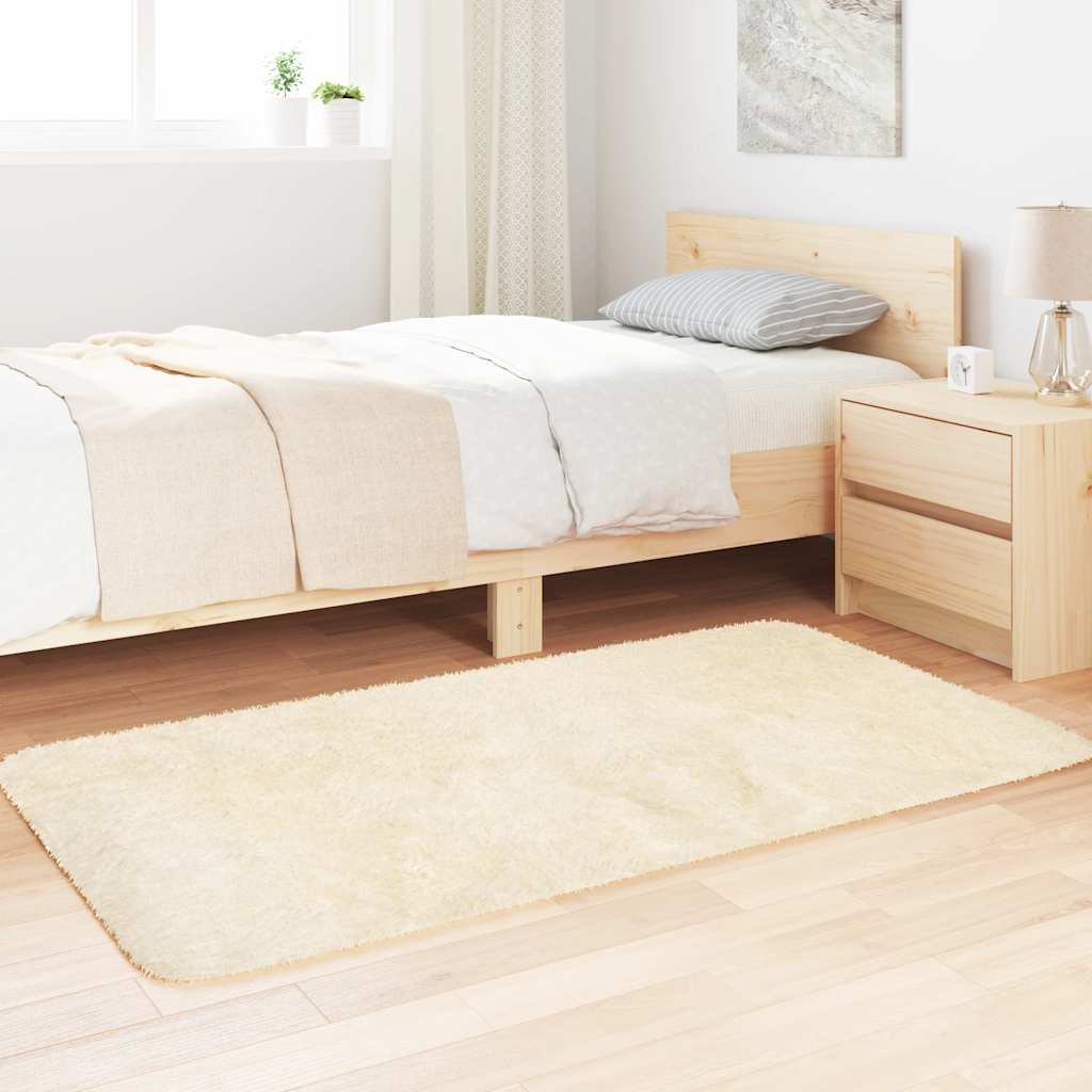 Vidaxl hoogpolig vloerkleed navarra 80x150 cm polyester crèmekleurig