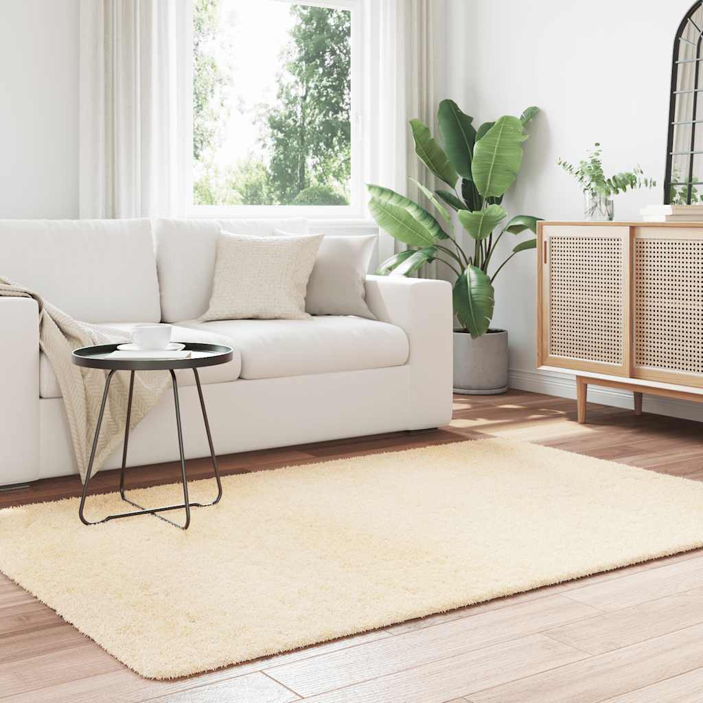Vidaxl hoogpolig vloerkleed navarra 130x200 cm polyester crèmekleurig