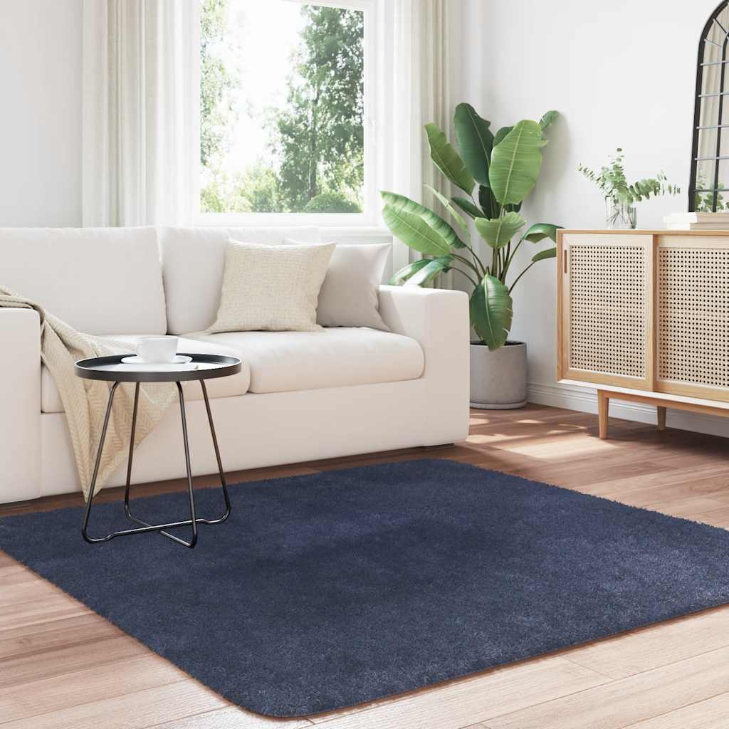 Vidaxl hoogpolig vloerkleed navarra 160x160 cm polyester marineblauw