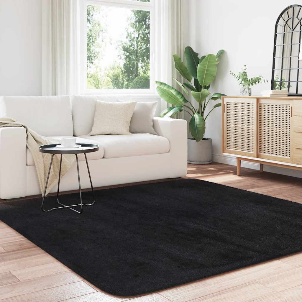 Vidaxl hoogpolig vloerkleed navarra 200x200 cm polyester zwart