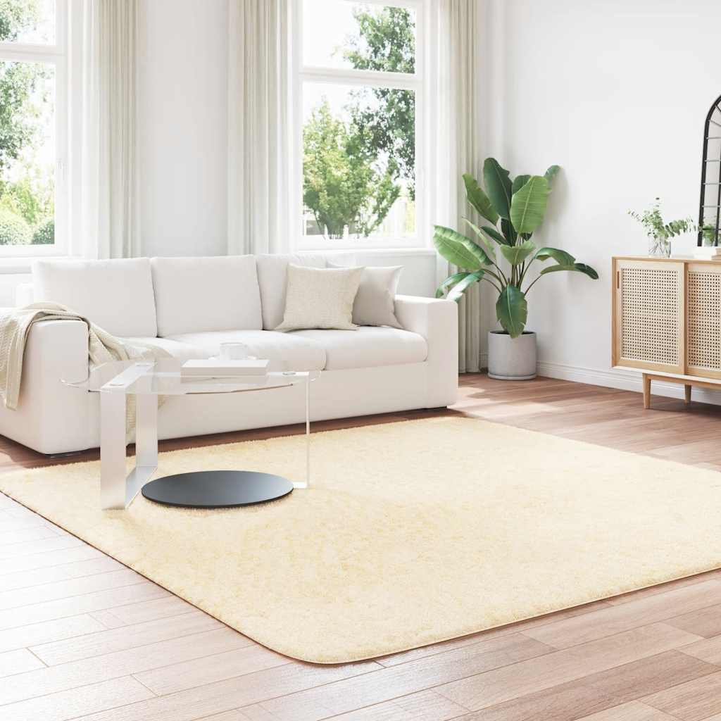 Vidaxl hoogpolig vloerkleed navarra 240x240 cm polyester crèmekleurig