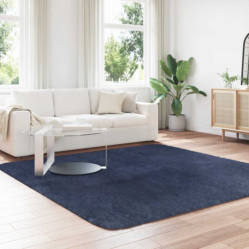 Vidaxl hoogpolig vloerkleed navarra 240x240 cm polyester marineblauw