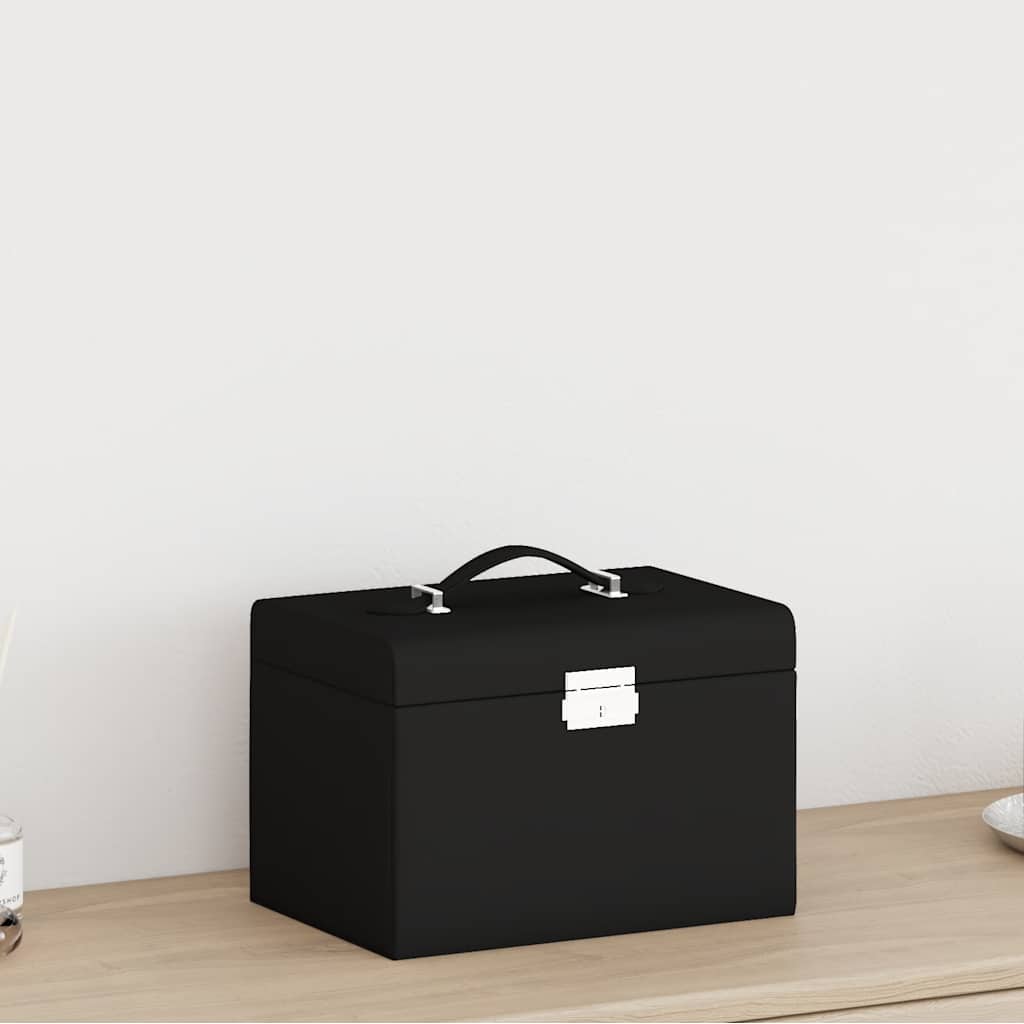 Vidaxl sieradendoosje 3-laags spiegel afsluitbaar 26x18x17,5 cm zwart