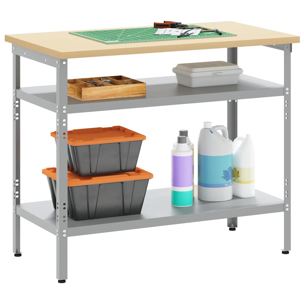 Vidaxl werktafel met plank grijs 100 x 55 x 85 cm gepoedercoat staal