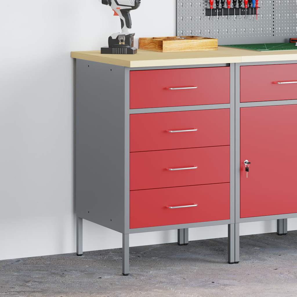 Banco da lavoro VidaXL rosso e grigio 50 x 55 x 85 cm in MDF e acciaio