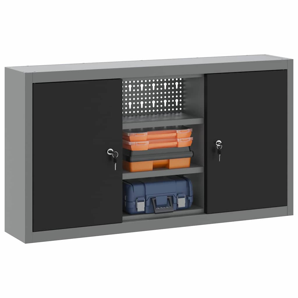 Vidaxl gereedschapskast met plank zwart en grijs 50 x 20 x 55 cm
