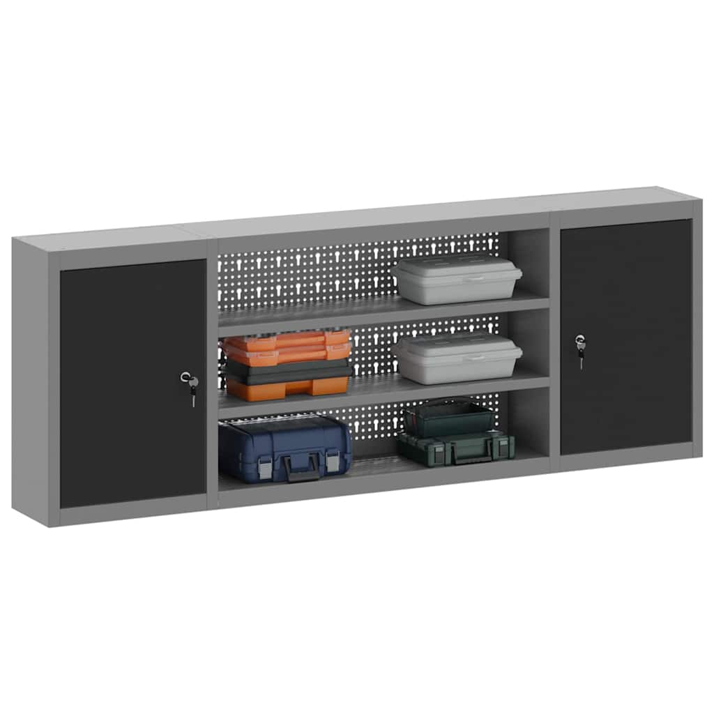 Vidaxl gereedschapskast met plank zwart en grijs 50 x 20 x 55 cm