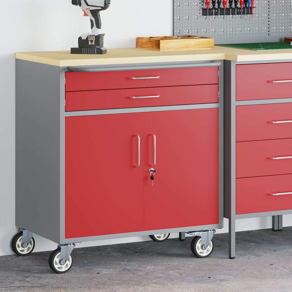 Banco da lavoro VidaXL rosso e grigio 75 x 45 x 85 cm in MDF e acciaio