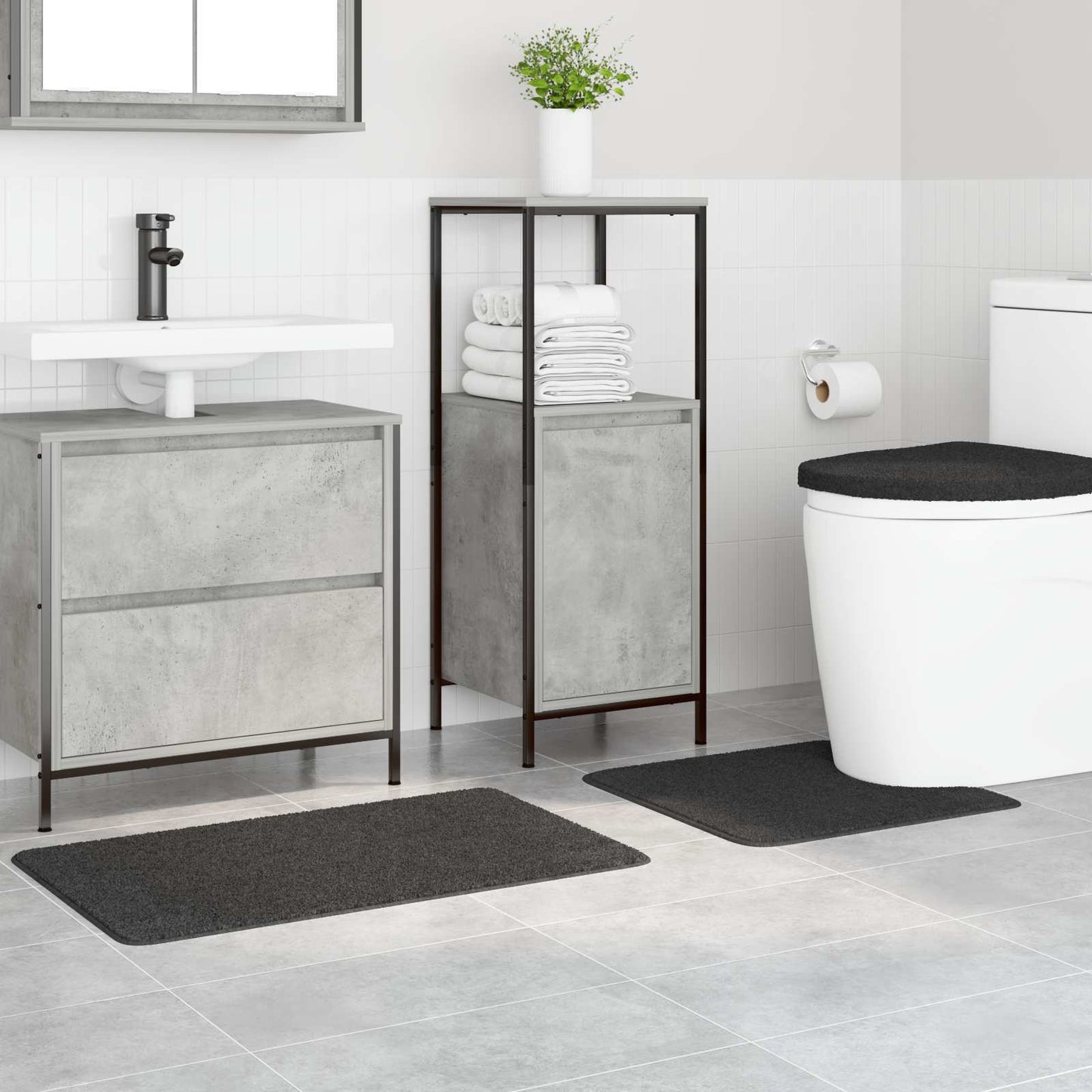 VidaXL set tappetini da bagno antiscivolo 3 pezzi grigio scuro pp