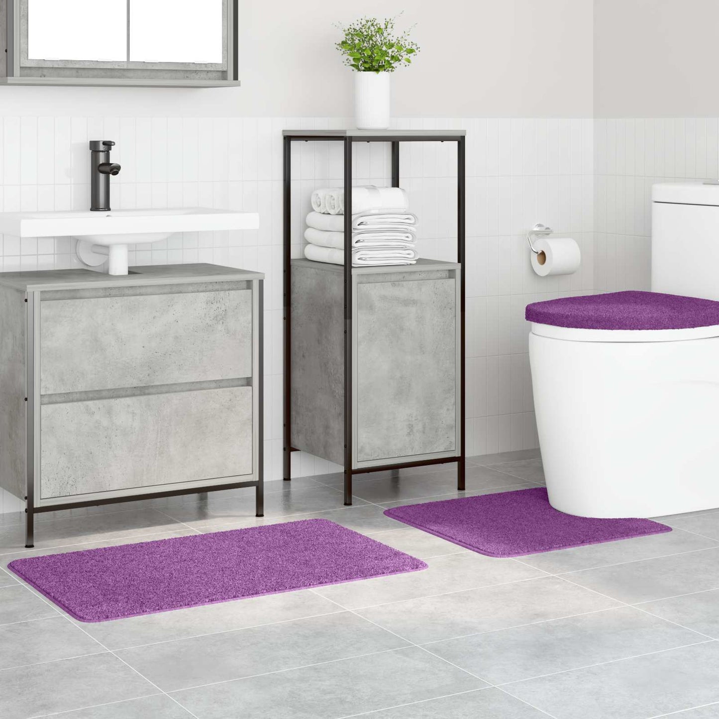 VidaXL juego de alfombrillas de baño antideslizantes 3 pzs pp violeta