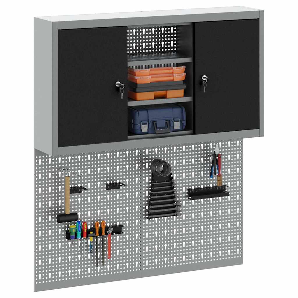 Set armadio portautensili Vidaxxl con ripiano 3 pezzi in acciaio verniciato a polvere nera