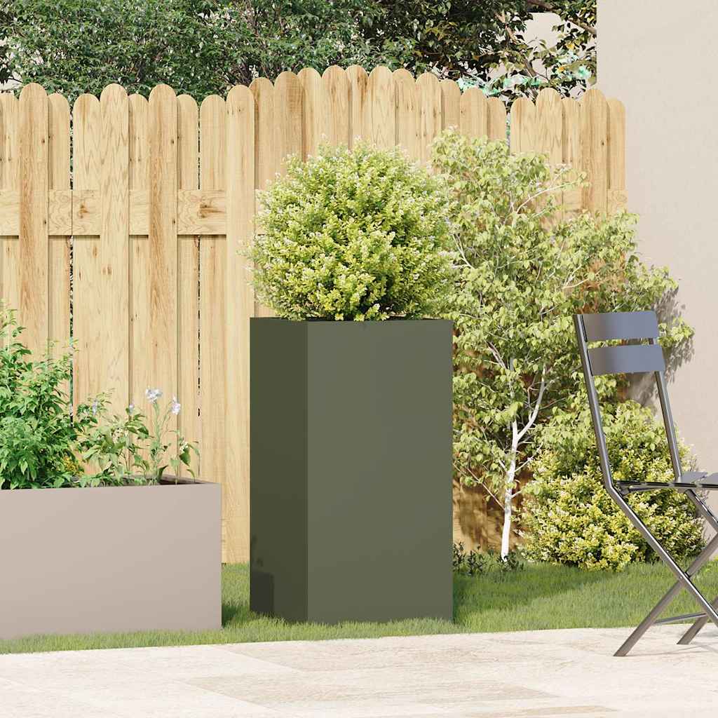 Vidaxl plantenbak 40x40x80 cm koudgewalst staal olijfgroen