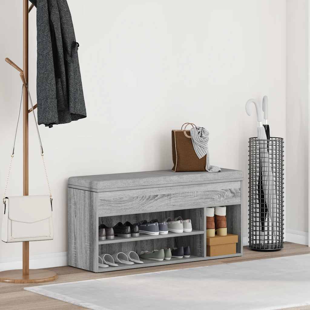 Vidaxx banco zapatero 102x30,5x45cm madera contrachapada color roble sonoma gris