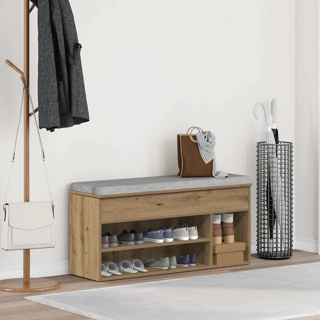 Banco zapatero VidaXL 102x30,5x45 cm madera elaborada, color roble artesanal