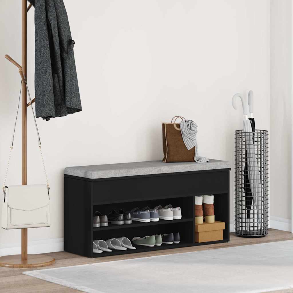 VidaXL banco zapatero 102x30,5x45 cm acabado madera negro