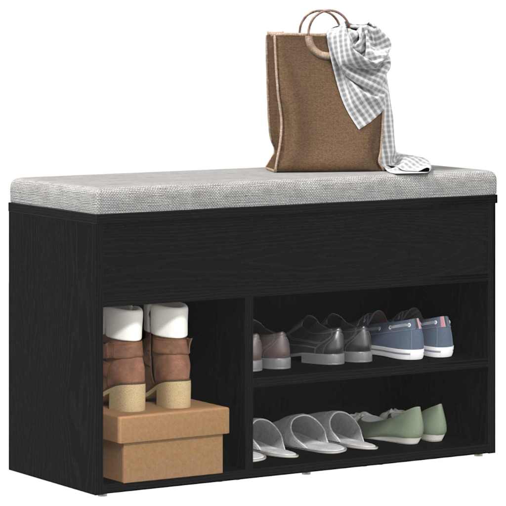 Vidaxl banco zapatero con estante roble negro 80 x 30 x 45 cm madera contrachapada