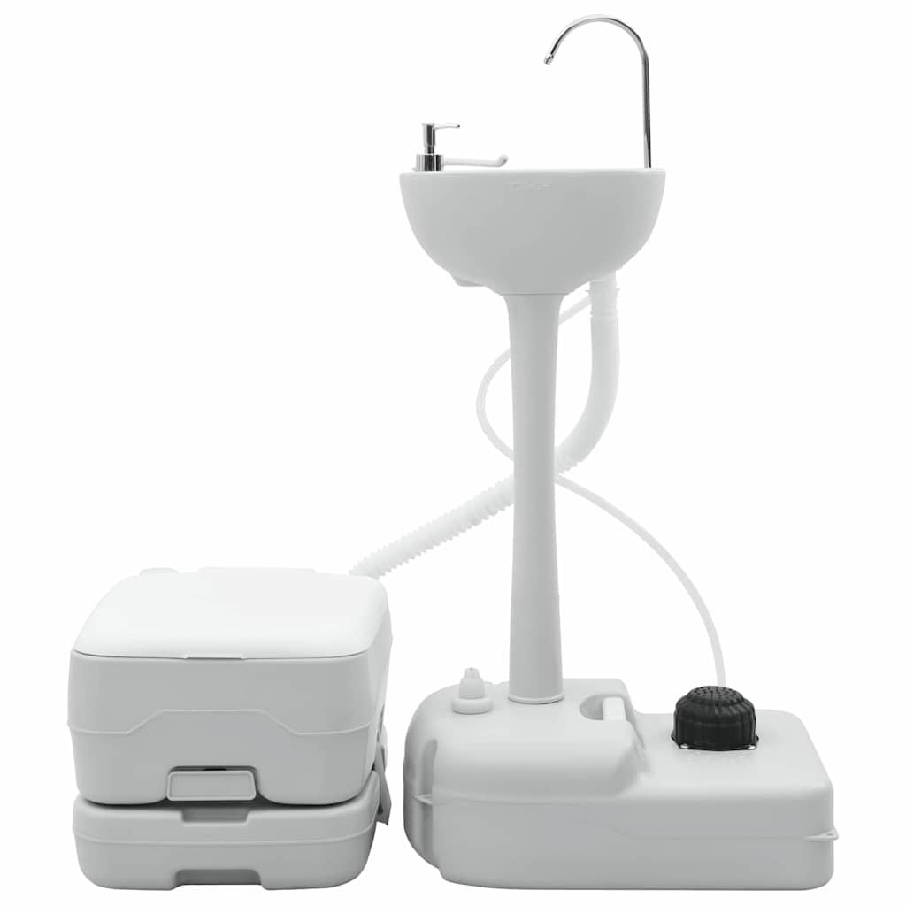 VidaXL set de aseo camping 2 piezas gris y blanco