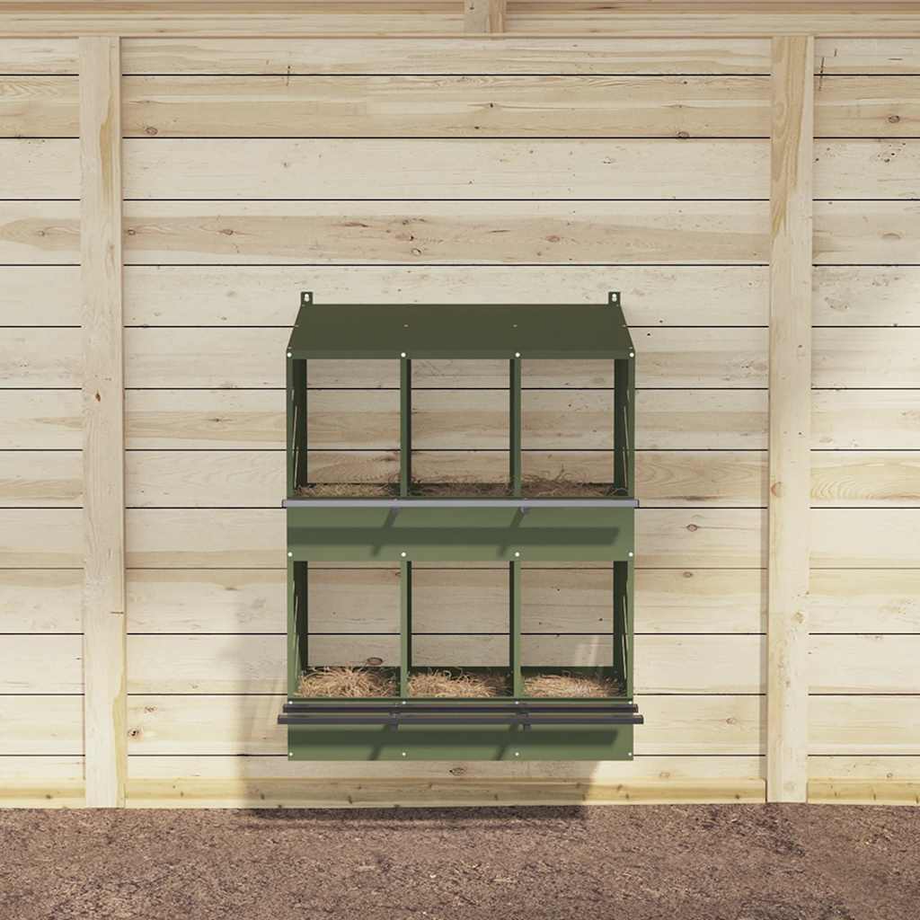 Nido per galline VidaXL con 6 scomparti in metallo verde oliva
