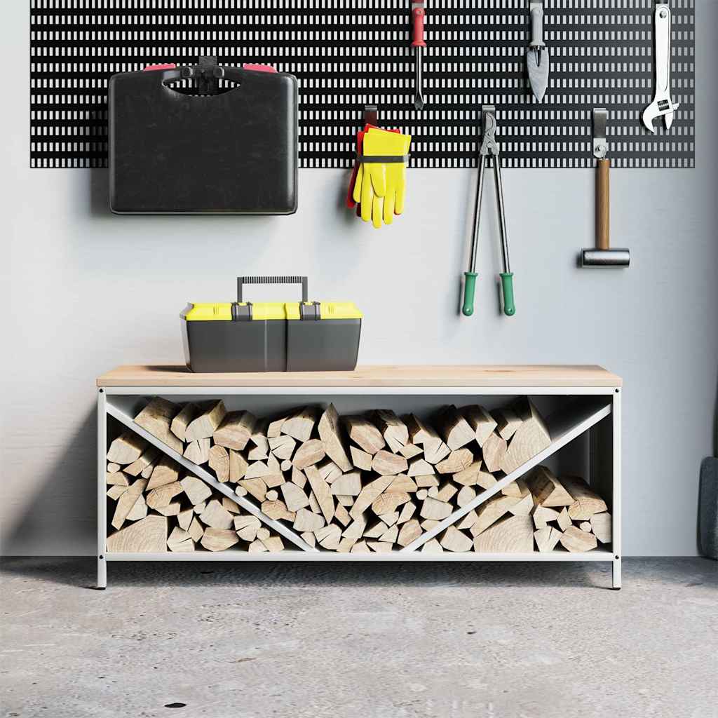 Leñero VidaXL con tapa de madera 100,5x35,5x40 cm blanco