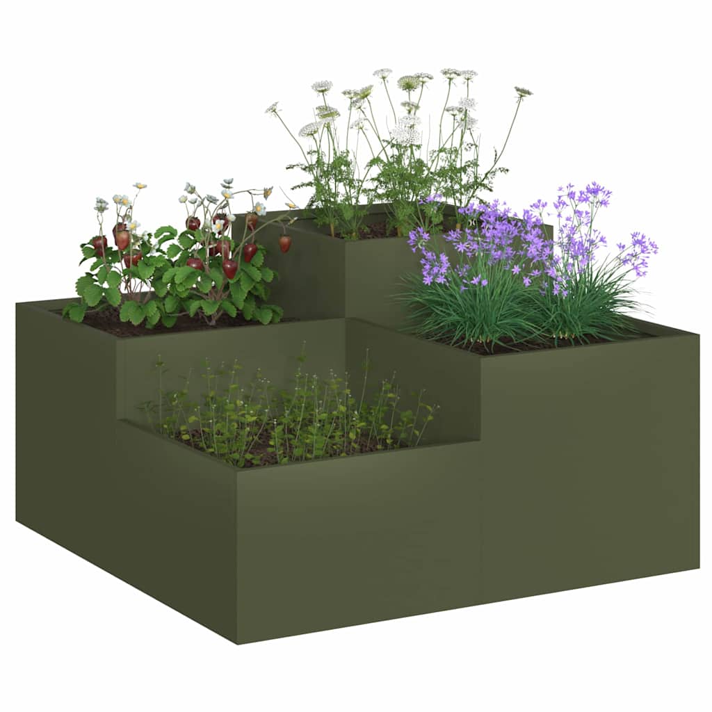 Vidaxl tuin bloempot olijfgroen 80 x 80 x 48 cm staal