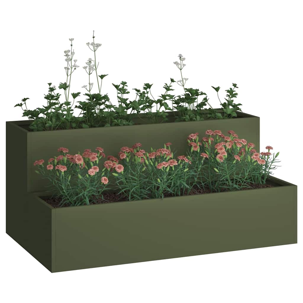 Vidaxxl macetero de jardín verde oliva 100 x 60 x 45 cm acero laminado en frío