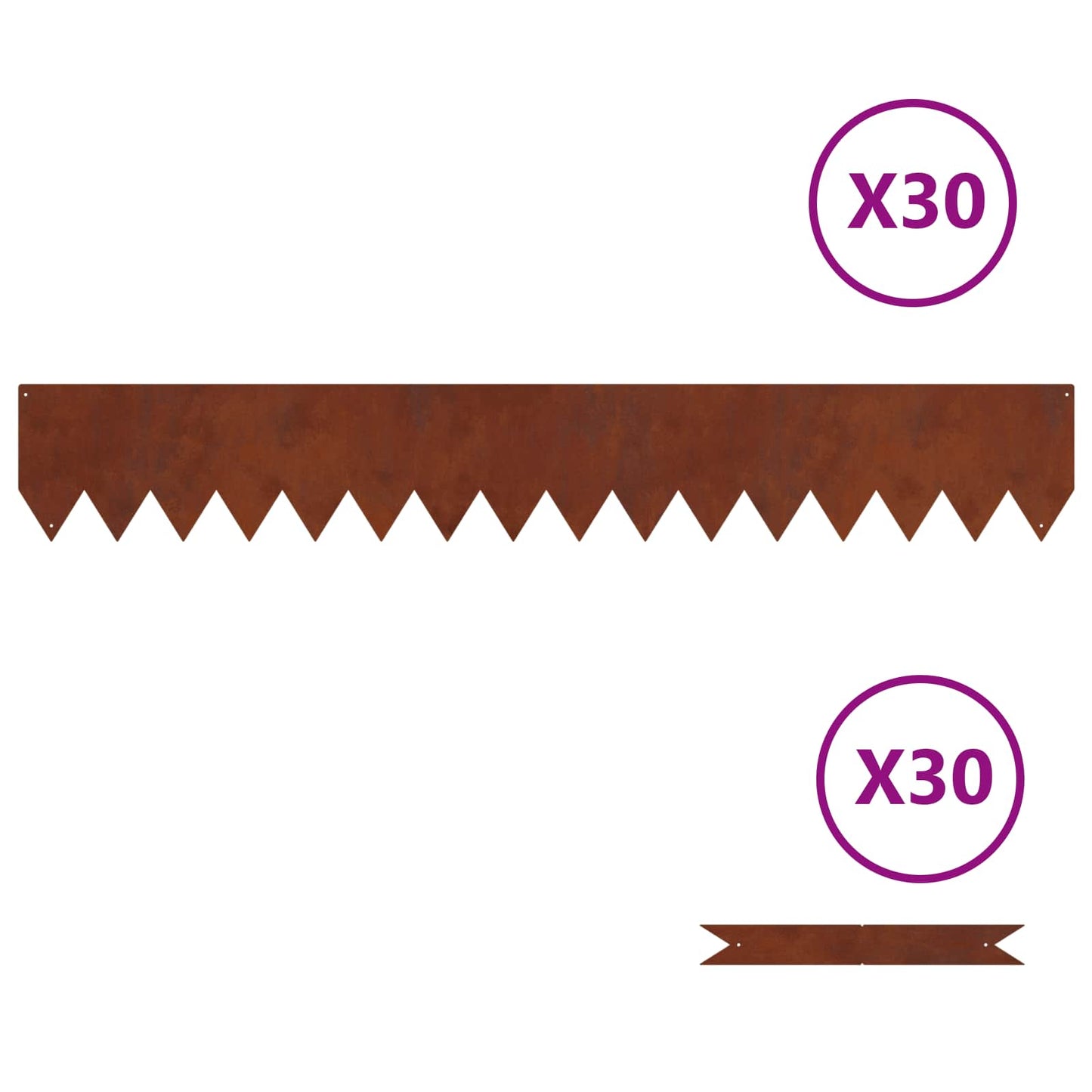 Vidaxl tuinrand 30 pcs bruin 100 x 0.05 x 20 cm cortenstaal
