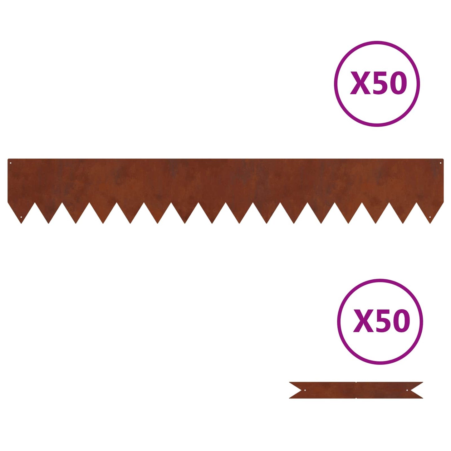 Bordo da giardino Vidaxl 50 pz marrone 100 x 0,05 x 20 cm acciaio corten