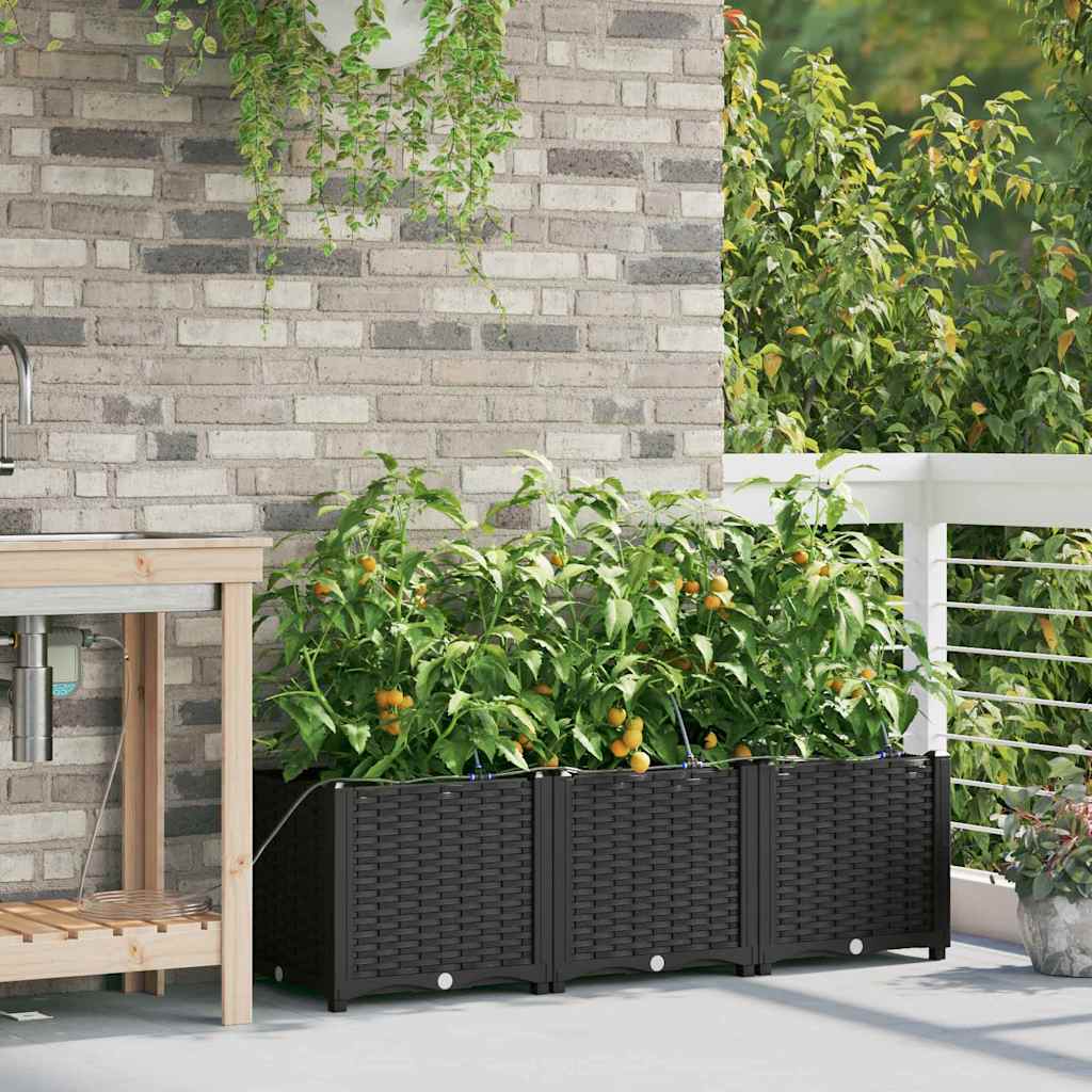 VidaXL macetero de jardín 3 piezas acero negro