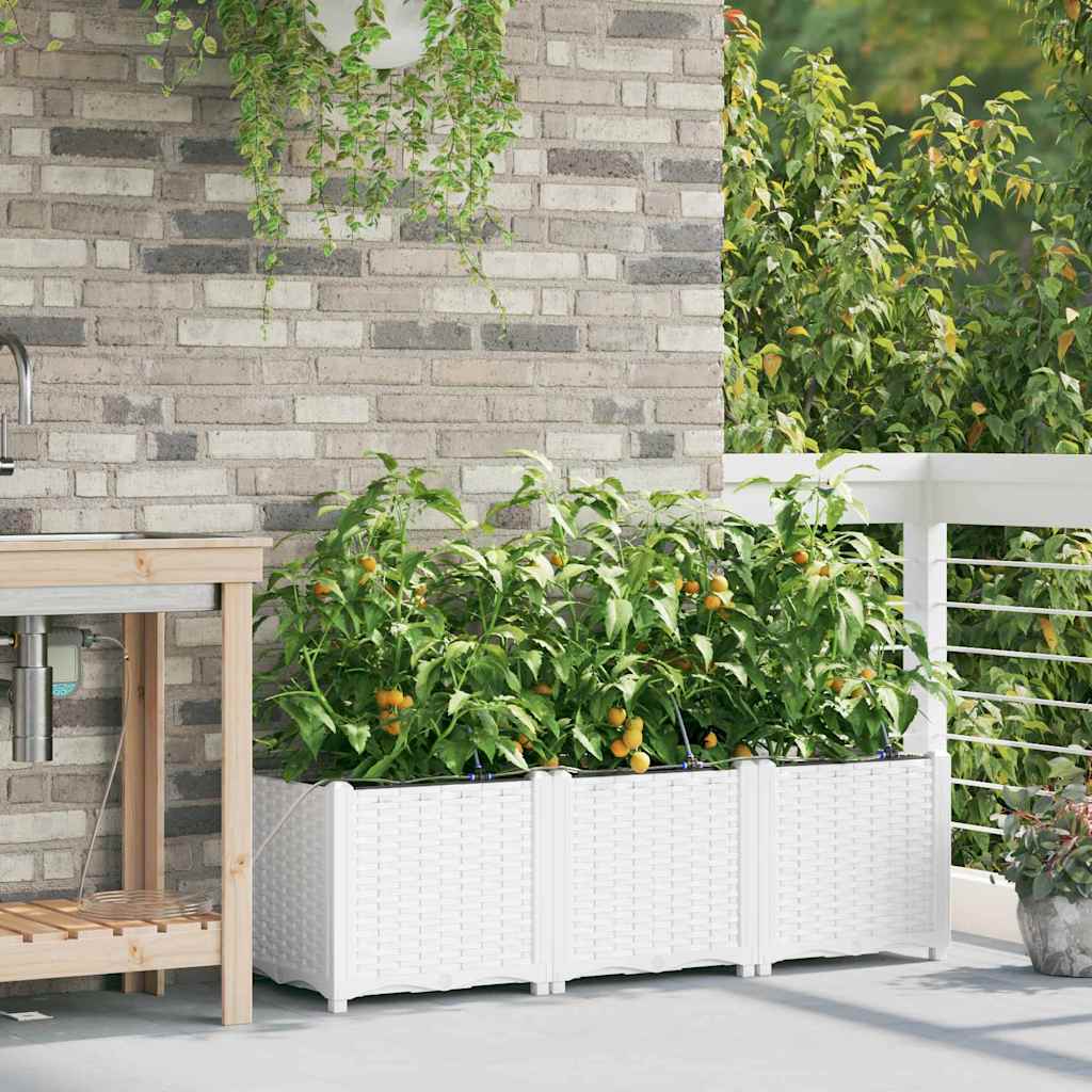 VidaXL macetero de jardín 3 piezas acero blanco