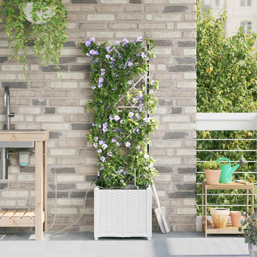 VidaXL macetero de jardín blanco 40 x 40 x 142 cm acero