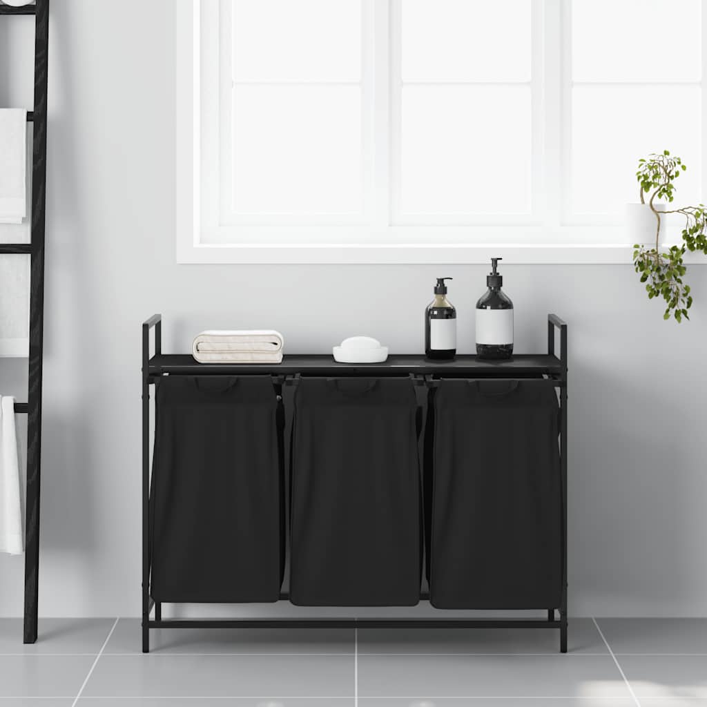Vidaxl wasmand 3 vakken met plank zwart eikenkleurig