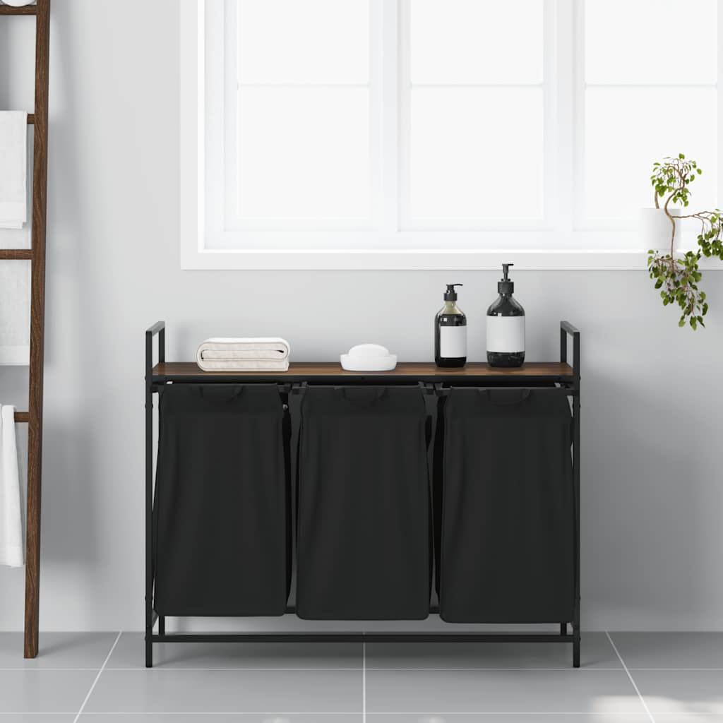 Vidaxl wasmand 3 vakken met plank bruin eikenkleurig
