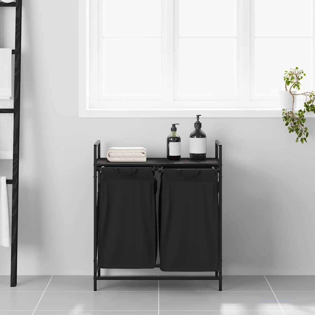 Vidaxl wasmand 2 vakken met plank zwart eikenkleurig